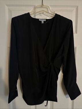 Elegant silky Black Wrap Blouse with Side Tie